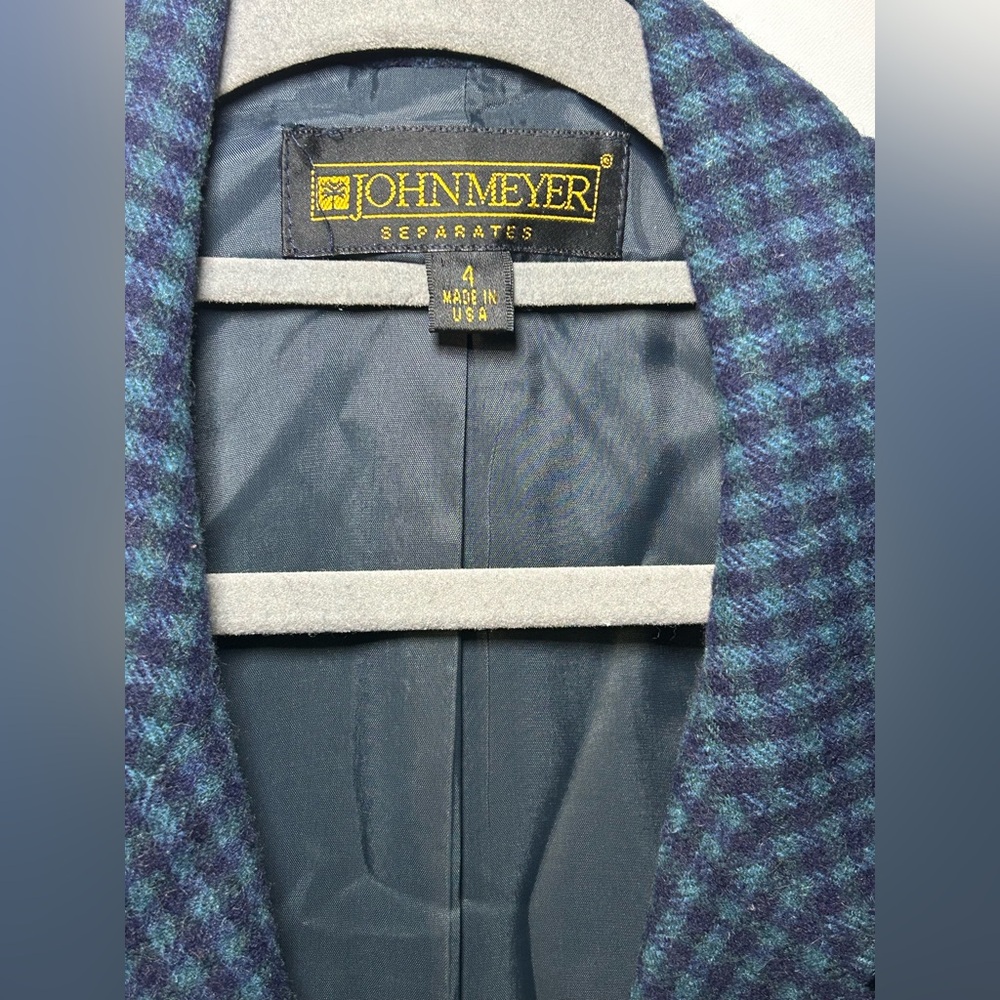 John Meyer 100%Camel Hair Blazer Women’s 4 Blue Houndstooth Made in USA Vintage - Picture 6 of 16
